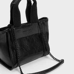 Charles & Keith Black Leather Shoulder Bag with Glossy Finish